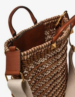 Valentino Garavani Bags Brown Leather And Crochet Tote Bag