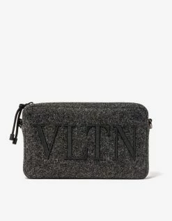 Valentino Garavani Grey VLTN Felt Crossbody Bag Accessories