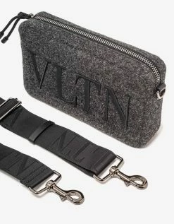Valentino Garavani Grey VLTN Felt Crossbody Bag Accessories