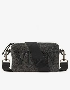 Valentino Garavani Grey VLTN Felt Crossbody Bag Accessories