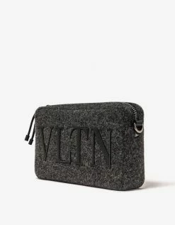 Valentino Garavani Grey VLTN Felt Crossbody Bag Accessories