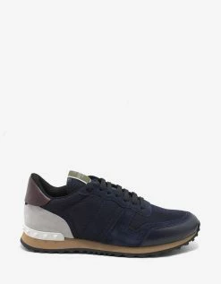Valentino Garavani Navy Blue Nylon Mesh Rockrunner Trainers