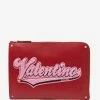 Valentino Garavani Red Leather Varsity Logo Document Holder