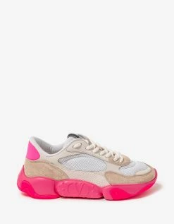Valentino Garavani White Bubbleback Mesh And Suede Trainers