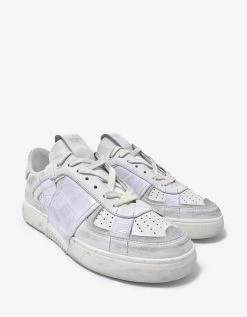 Valentino Garavani White Distressed VL7N Trainers With Bands
