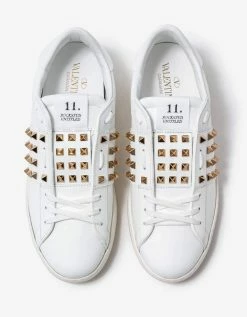 Valentino Garavani White & Gold Rockstud Untitled Trainers