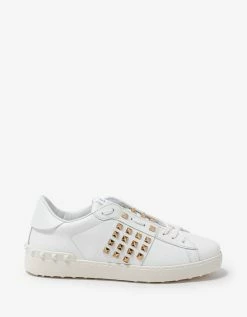 Valentino Garavani White & Gold Rockstud Untitled Trainers