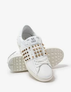 Valentino Garavani White & Gold Rockstud Untitled Trainers