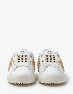 Valentino Garavani White & Gold Rockstud Untitled Trainers