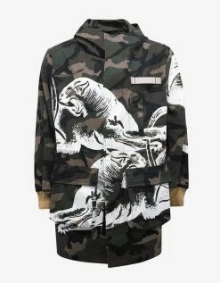 Valentino Clothing Green Camo & Panther Print Parka