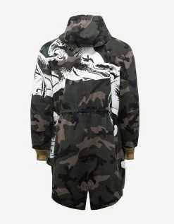 Valentino Clothing Green Camo & Panther Print Parka