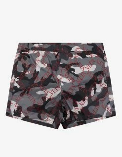 Valentino Grey Camouflage VLTN Grid Swim Shorts Clothing