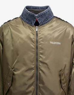 Valentino Khaki Nylon & Denim Bomber Jacket