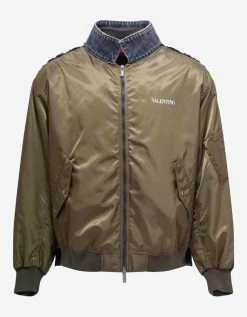 Valentino Khaki Nylon & Denim Bomber Jacket