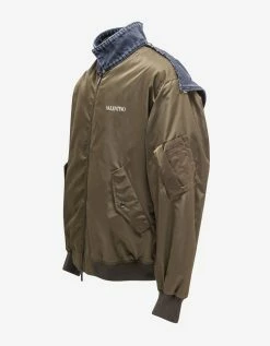 Valentino Khaki Nylon & Denim Bomber Jacket