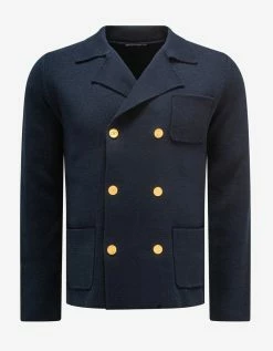 Valentino Navy Blue Double-Breasted Knitted Jacket