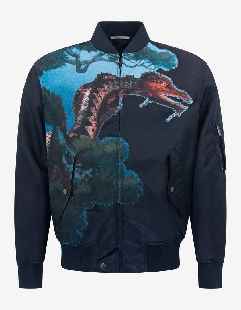 Wholesale 🔔 Valentino Navy Blue Dragons Garden Bomber Jacket 👍 3 Valentino Navy Blue Dragons Garden Bomber Jacket