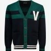Cheapest ⌛ Valentino Clothing Navy Blue & Green V Logo Patch Cardigan 🔔 1 Valentino Clothing Navy Blue & Green V Logo Patch Cardigan