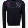 Valentino Navy Blue Marine Embroidered Wool Sweater Clothing