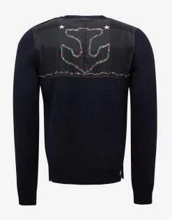 Valentino Navy Blue Marine Embroidered Wool Sweater Clothing
