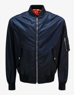 Valentino Navy Blue Neon Universe Logo Bomber Jacket