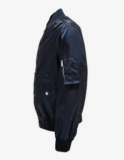 Valentino Navy Blue Neon Universe Logo Bomber Jacket