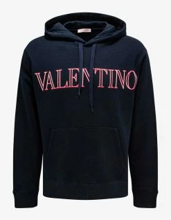 Valentino Navy Blue Neon Universe Logo Hoodie Clothing