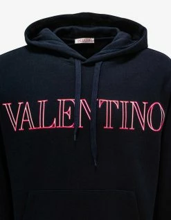 Valentino Navy Blue Neon Universe Logo Hoodie Clothing