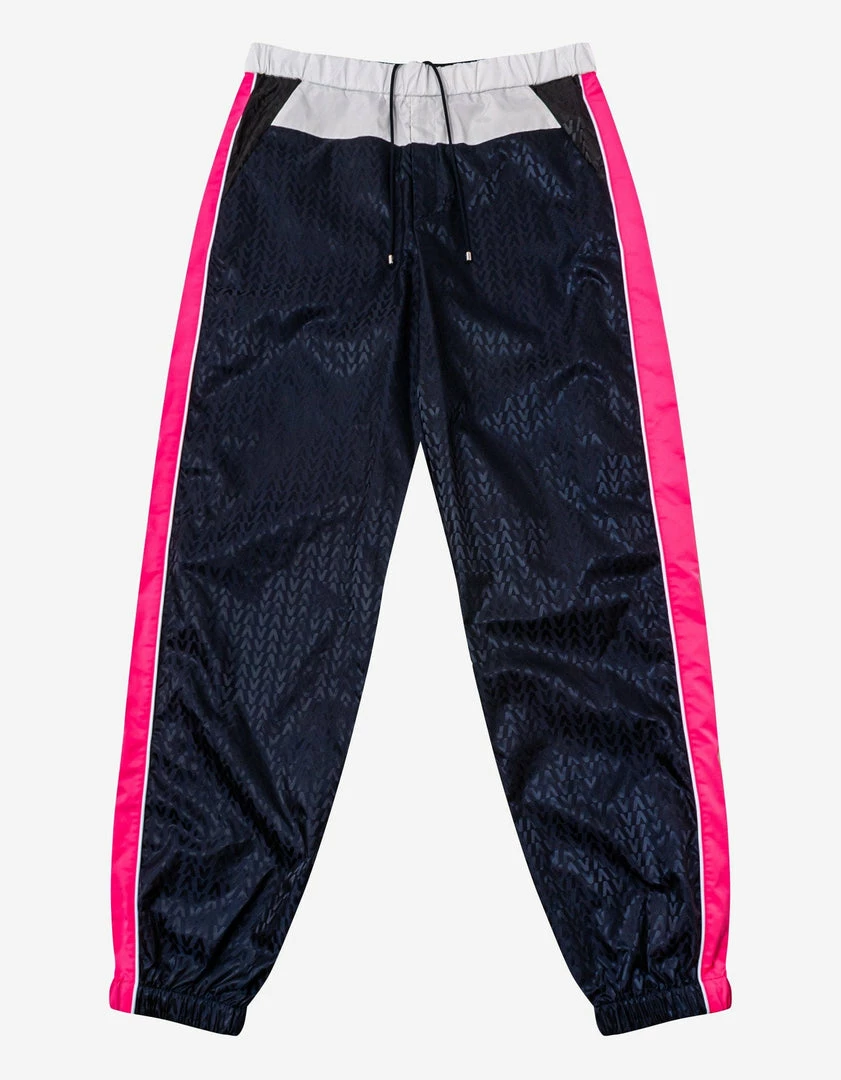 Best Sale 🧨 Valentino Navy Blue Optical Logo Jacquard Track Pants 🛒 3 Valentino Navy Blue Optical Logo Jacquard Track Pants