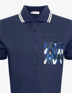 Clothing Navy Blue Optical Valentino Patch Polo T-Shirt