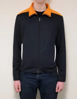 Valentino Navy Blue Track Jacket With Orange Trim Clothing