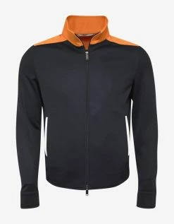 Valentino Navy Blue Track Jacket With Orange Trim Clothing