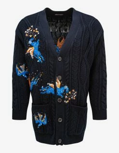 Valentino Navy Blue Utopia World Wool Cardigan Clothing