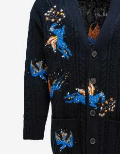 Valentino Navy Blue Utopia World Wool Cardigan Clothing
