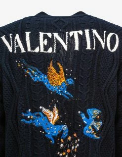 Valentino Navy Blue Utopia World Wool Cardigan Clothing