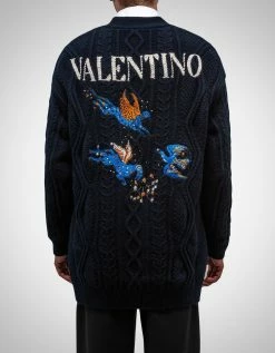 Valentino Navy Blue Utopia World Wool Cardigan Clothing