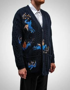 Valentino Navy Blue Utopia World Wool Cardigan Clothing