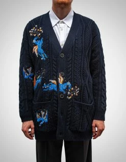 Valentino Navy Blue Utopia World Wool Cardigan Clothing