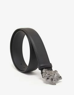Versace Black Grain Leather Gunmetal Medusa Buckle Belt Accessories