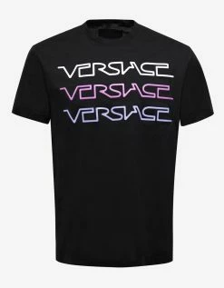 Versace Black Neon Logo Print T-Shirt