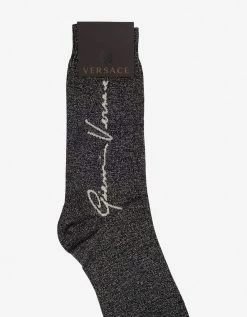 Versace Black & Silver GV Signature Socks Accessories