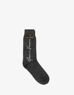 Versace Black & Silver GV Signature Socks Accessories