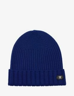 Deals Zoofashions Store 37 Versace Blue Ribbed Wool Beanie Hat