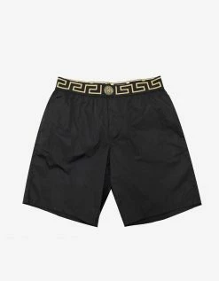 Versace Gym Clothing Black Greek Key Long Swim Shorts