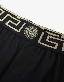 Versace Gym Black Greek Pattern Long Swim Shorts Clothing