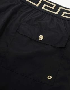 Versace Gym Black Greek Pattern Long Swim Shorts Clothing