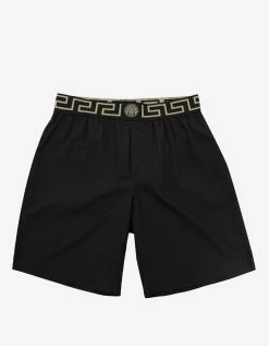 Versace Gym Black Greek Pattern Long Swim Shorts Clothing