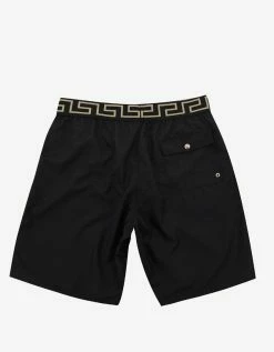 Versace Gym Black Greek Pattern Long Swim Shorts Clothing