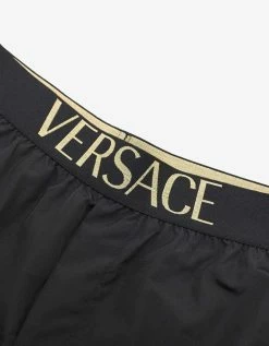 Versace Gym Black Logo Band Long Swim Shorts Clothing