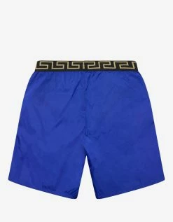 Versace Gym Blue Greek Key Long Swim Shorts Clothing